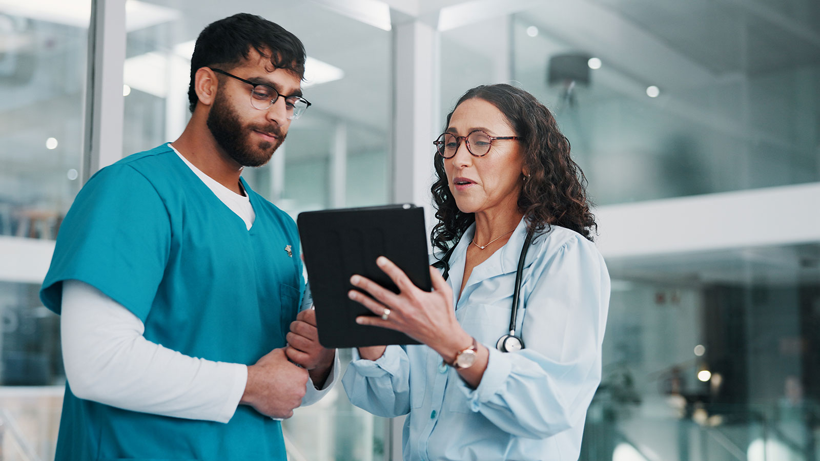 Doctor reviewing a document